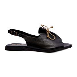 Zazoo 2898 Sandales plates en cuir noir avec nœud