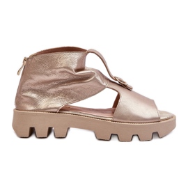 Zazoo 999, Sandales en cuir avec fermeture éclair pour femme, Doré d'or