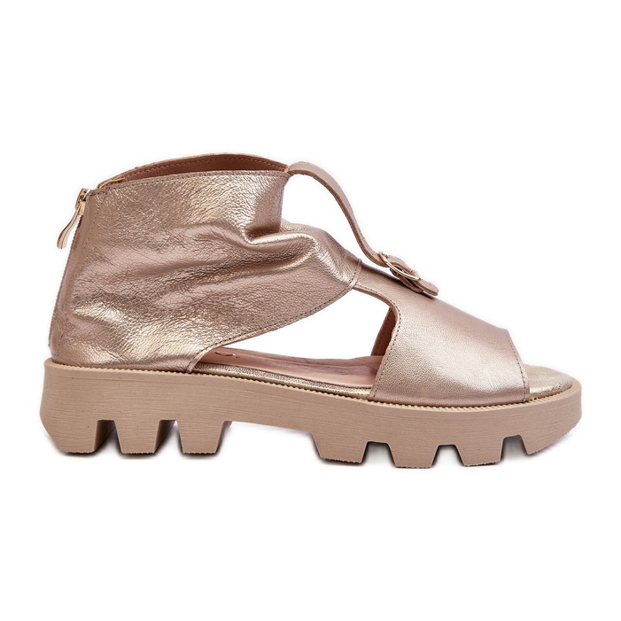 Zazoo 999, Sandales en cuir avec fermeture éclair pour femme, Doré d'or