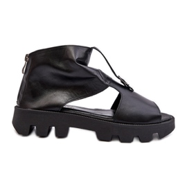 Zazoo 999, Sandales en cuir avec fermeture éclair pour femme, Noir