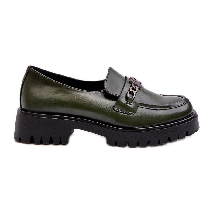 Vinceza Mocassins femme en cuir avec décoration, vert foncé, Loraleima