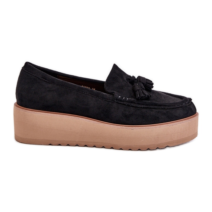 Mocassins Pour Femmes Sur Plateforme Avec Franges, Noir Mialani le noir