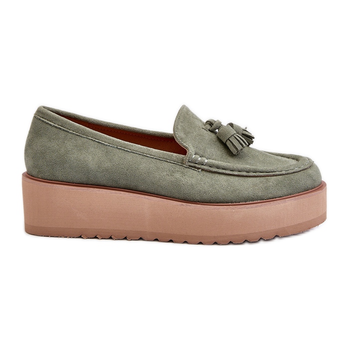 Mocassins Pour Femmes Sur Plateforme Avec Franges, Vert Mialani