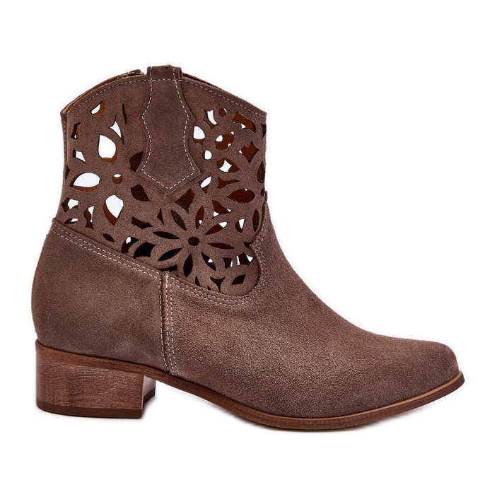 Zazoo 3404 Santiags Ajourées Sur Talons Bas Daim Marron brun