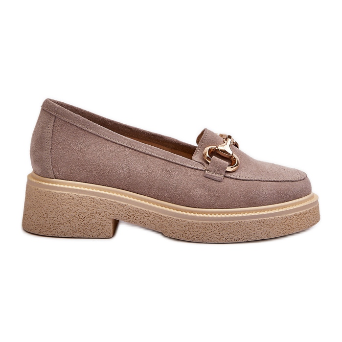 Zazoo 3429 Mocassins en daim pour femmes avec décoration cappuccino beige