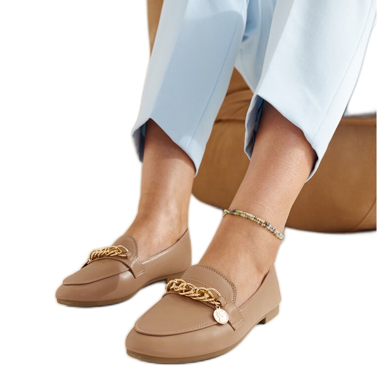 Mocassins beiges avec chaîne Scaletta