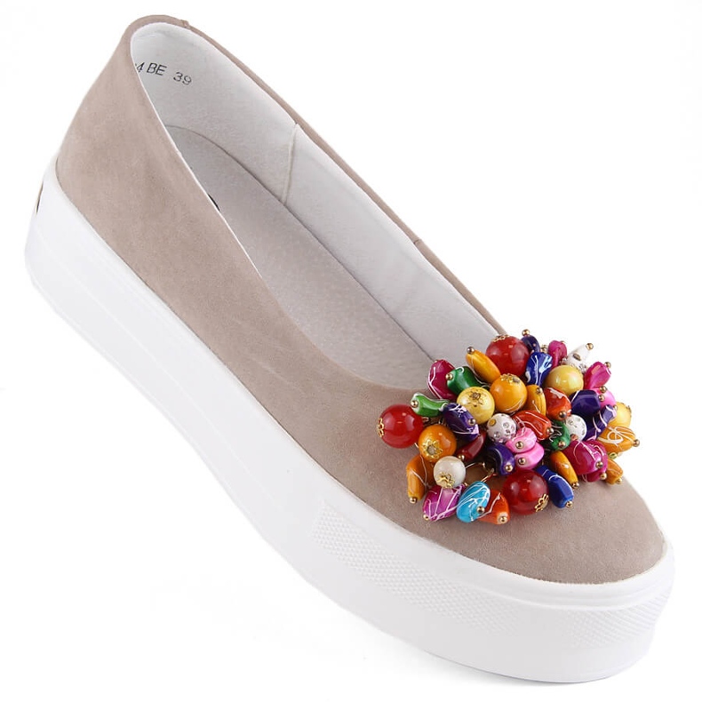 Chaussures femme en cuir suédé sur plateforme avec perles, beige Filippo DP6024