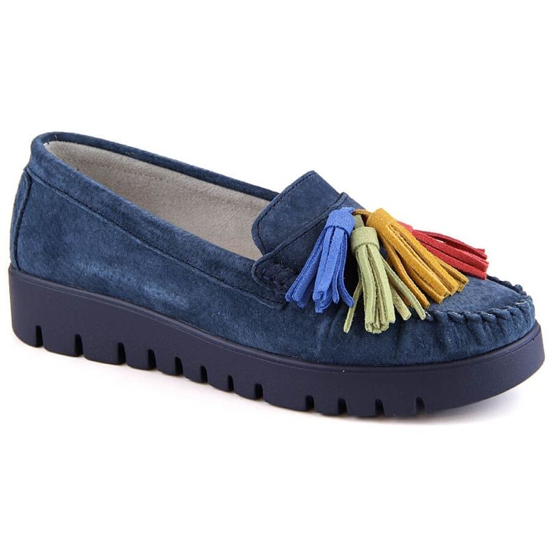 Chaussures en cuir suédé, mocassins femme à franges, bleu marine Filippo DP3535