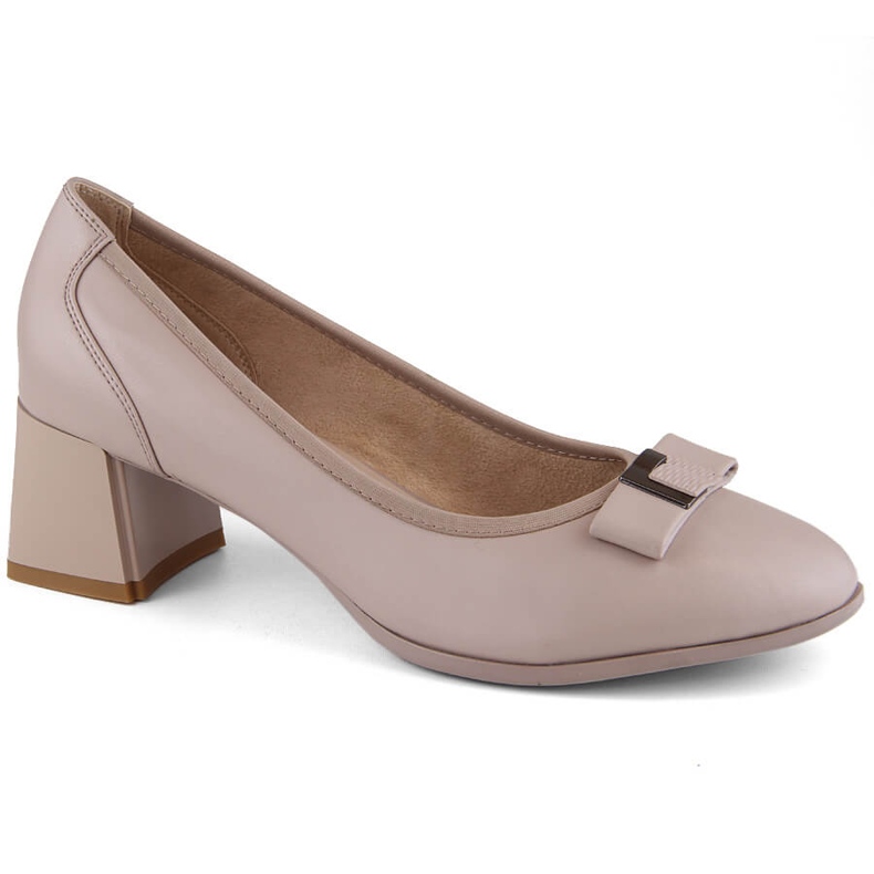 Chaussures femme en cuir beige à talon décoratif, Filippo DP6178