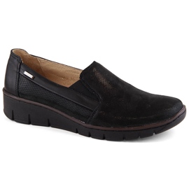 Chaussures à enfiler confortables en cuir pour femmes, noires Helios 350.015.011