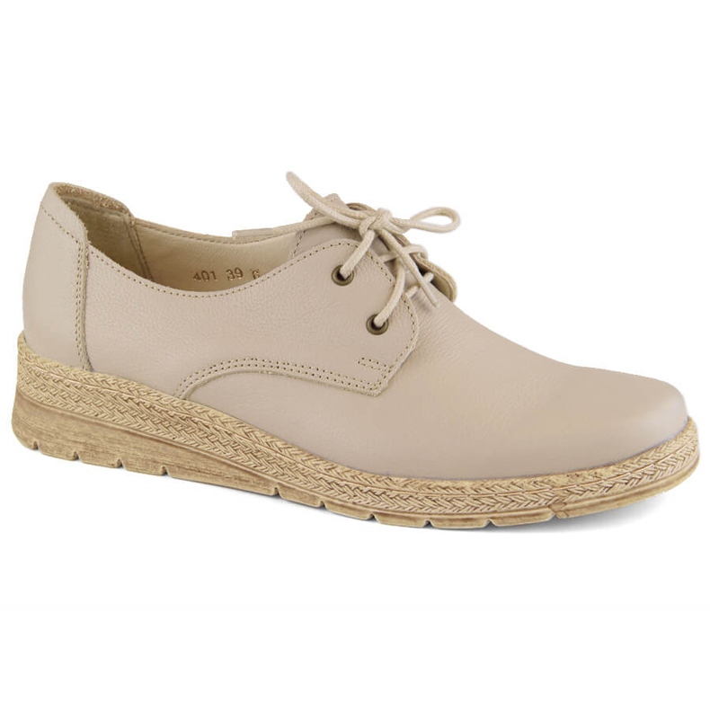 Chaussures compensées confortables en cuir pour femme, beige Helios 401.10