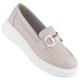 Chaussures femme cuir, mocassins sur plateforme, beige S.Barski LR720