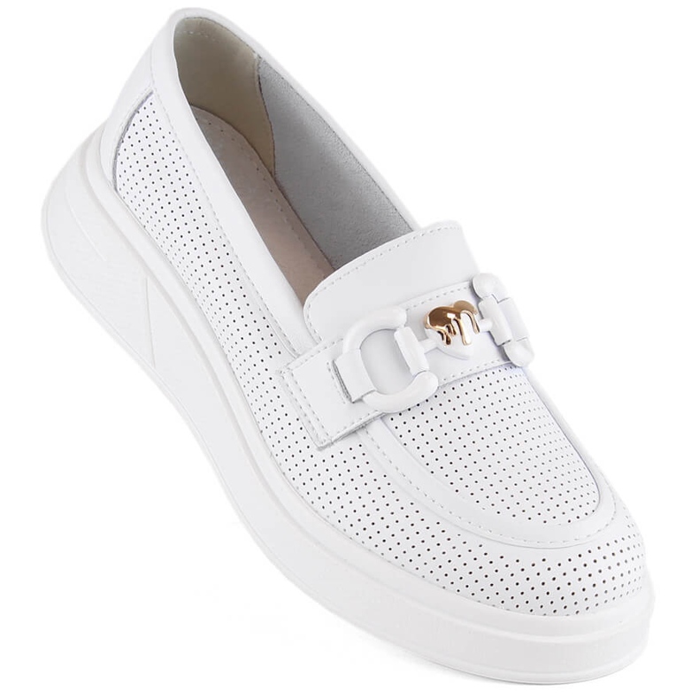 Chaussures femme en cuir, mocassins sur plateforme, blanc S.Barski LR720 blanche