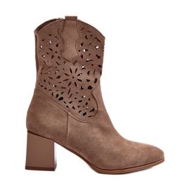 Jezzi Bottines En Daim Avec Dessus Ajouré Sur Bloc, Beige Foncé Irvelame