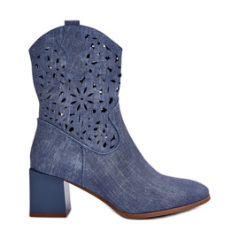 Jezzi Bottines en jean Irvelame bleu à tige ajourée sur bloc