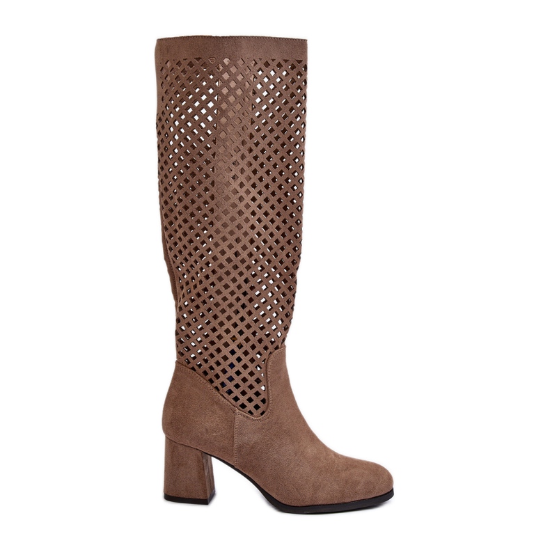 Bottines à talons hauts ajourées en daim beige Jolenna