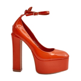 Escarpins vernis sur plateforme massive et talon, Orange Ninames