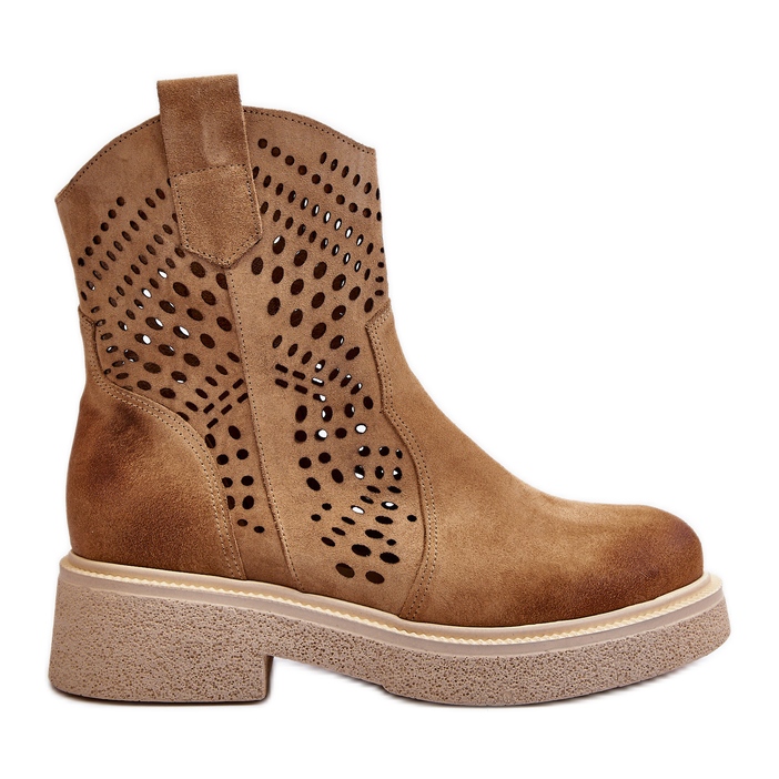 Zazoo 3470 Bottines Femme en Daim à Talon Plat, Ajourées, Beige