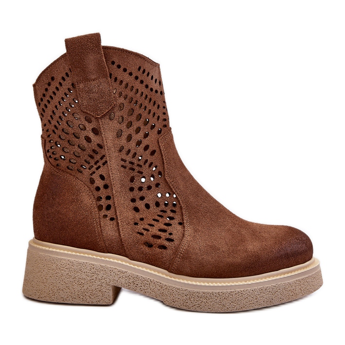 Zazoo 3470 Bottines Femme En Daim À Talons Plats, Marron Ajouré brun