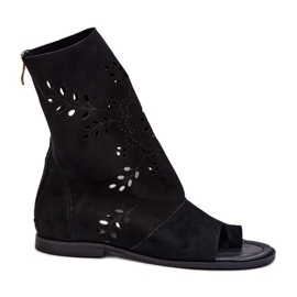 Zazoo 3437 Sandales en daim pour femme avec tige zippée, noir le noir