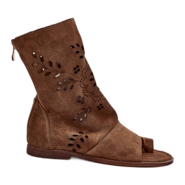 Zazoo 3437 Sandales en daim pour femmes avec tige à fermeture éclair camel brun