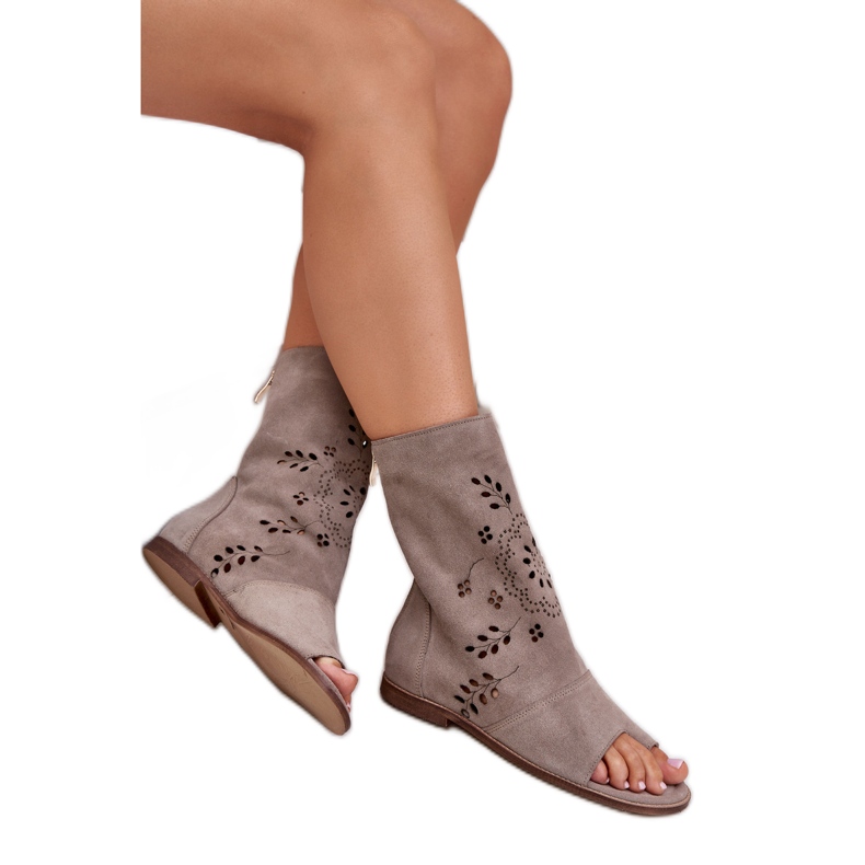 Zazoo 3437 Sandales en daim pour femme avec tige zippée, beige