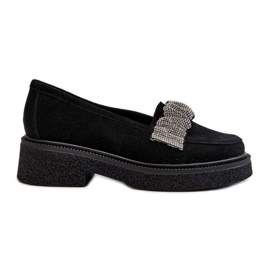 Zazoo 3419 Mocassins en daim pour femme avec sangle décorative, noir le noir