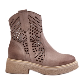 Zazoo 3470 Bottines Femme En Daim Sur Talons Plats Ajouré Cappuccino beige