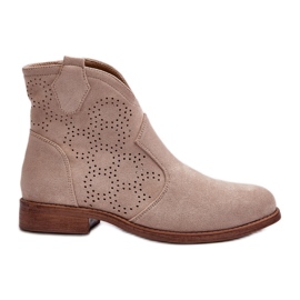 Bottines ajourées à talon plat pour femme, beige clair S.Barski HY66-151