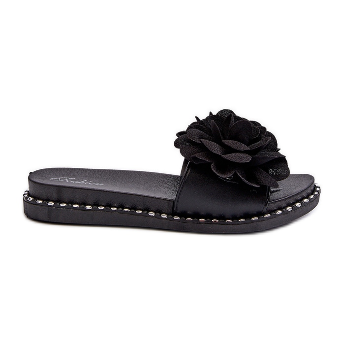 Tongs Pour Femmes Décorées De Fleurs Noir Cellanen le noir