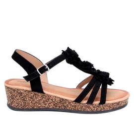 Fisken Sandales compensées à fleurs noires