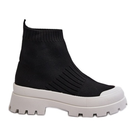Bottines Pour Femmes Avec Chaussette Supérieure Slip-On Noir Fiename