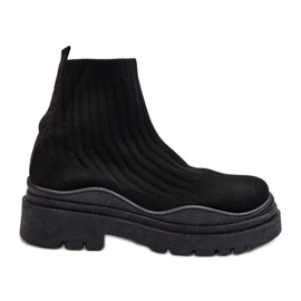 Bottines chaussettes à enfiler Elipara noires pour femmes sur semelle massive