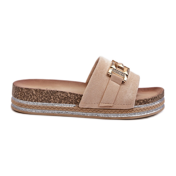 Tongs Plateforme Pour Femme Avec Décoration, Beige Vapireta