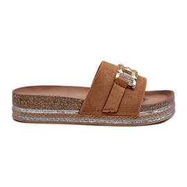FK1 Tongs à plateforme pour femmes avec décoration Vapireta camel brun