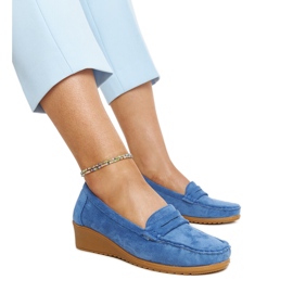 Mocassins compensés en daim bleu Sakena