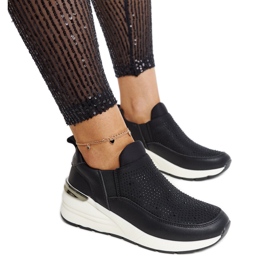 Baskets compensées noires Ashley avec strass le noir