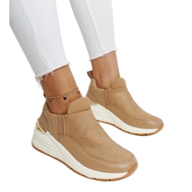 Baskets compensées Ashley marron avec strass brun