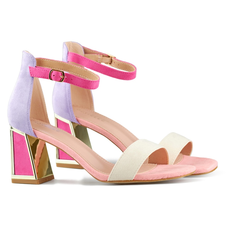 Sandales femme roses à talons et fermeture cheville Sandales femme roses à talons et fermeture cheville