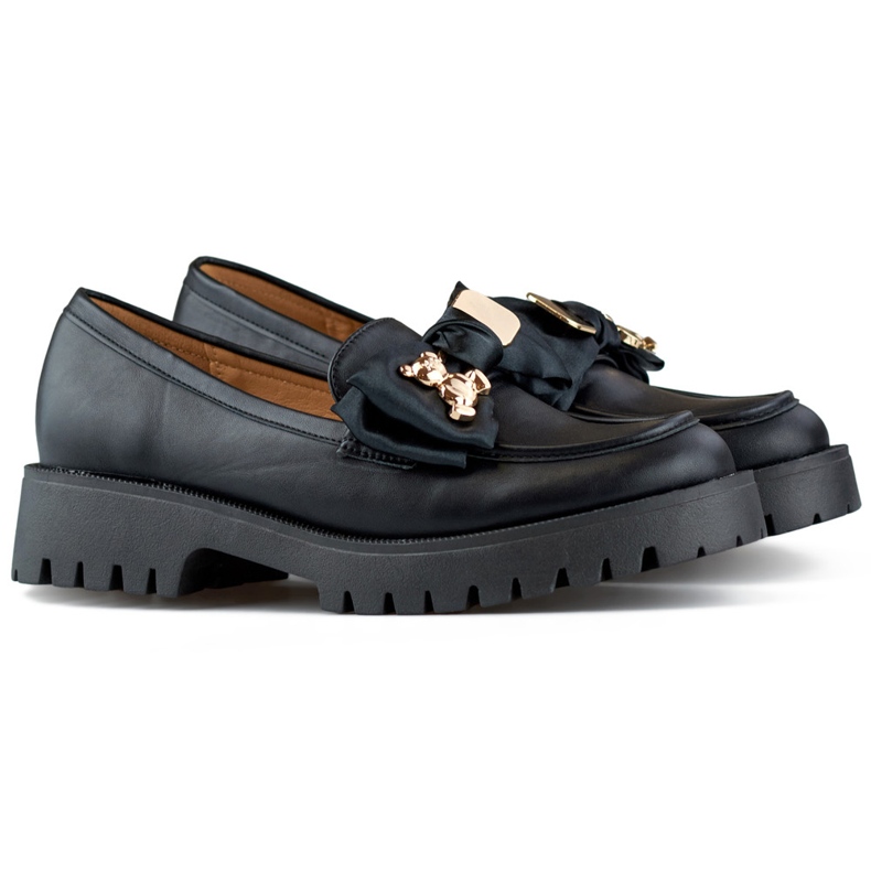 Mocassins noirs avec nœud, mocassins avec ours en peluche le noir