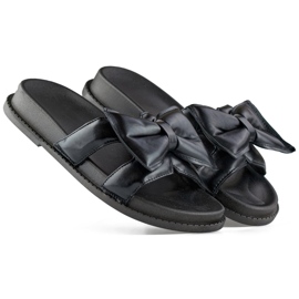 Chaussons pour femmes noirs avec nœud en éco-cuir