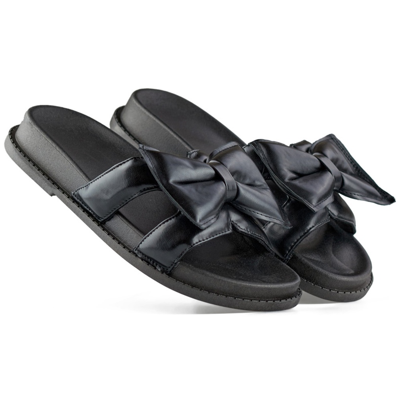 Chaussons pour femmes noirs avec nœud en éco-cuir le noir Chaussons pour femmes noirs avec nœud en éco-cuir le noir