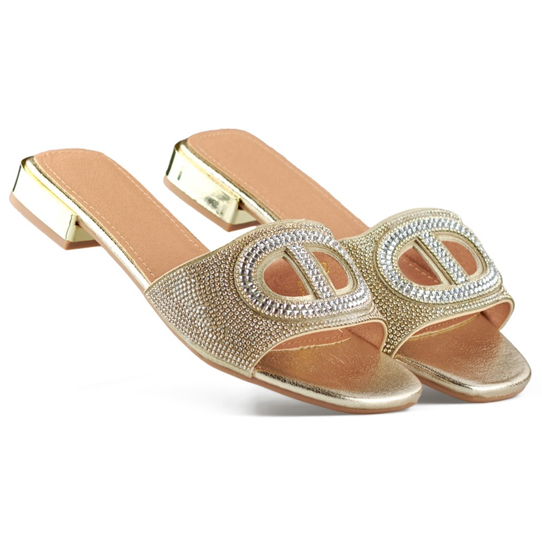 Élégantes pantoufles dorées à paillettes et talons bas pour femmes d'or Élégantes pantoufles dorées à paillettes et talons bas pour femmes d'or