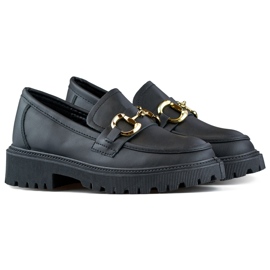 Mocassins femme noirs avec décoration dorée