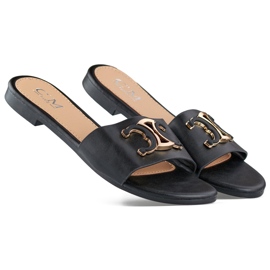 Tongs femme élégantes noires avec décoration