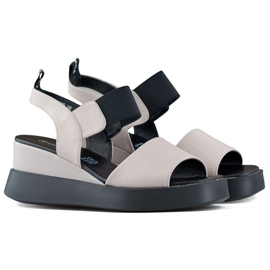 Sandales compensées pour femme en cuir avec élastique beige Sandales compensées pour femme en cuir avec élastique beige