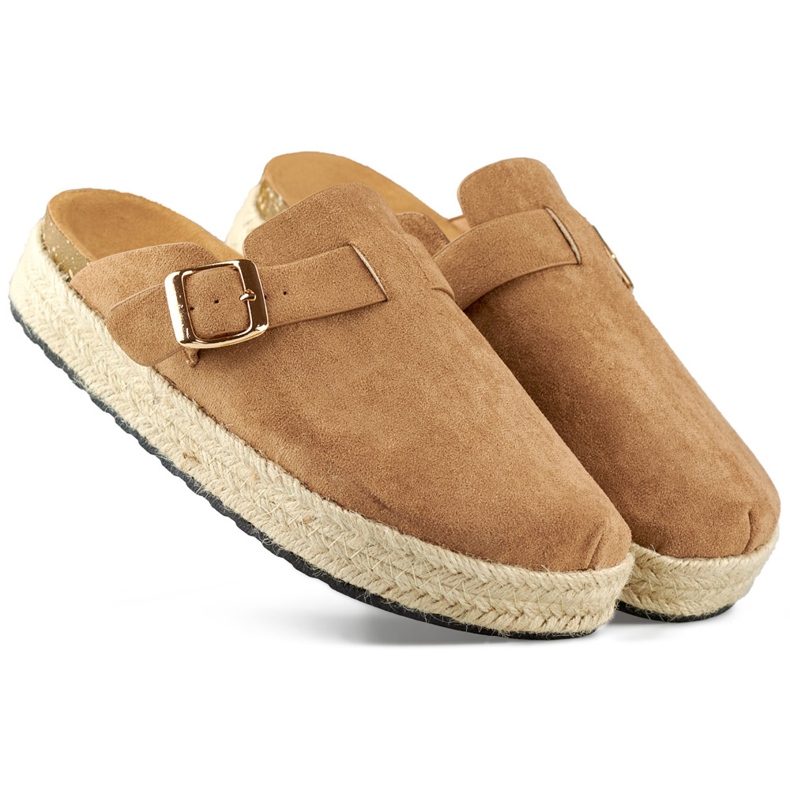 Espadrilles couvertes à boucle pour femme, marron clair brun Espadrilles couvertes à boucle pour femme, marron clair brun