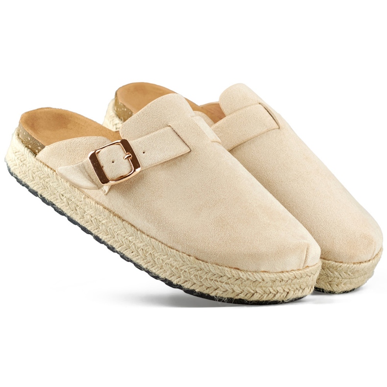 Espadrilles couvertes femme à boucle, beige