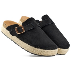Espadrilles couvertes femme à boucle, noir