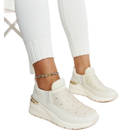 Baskets compensées Ashleey beiges avec strass